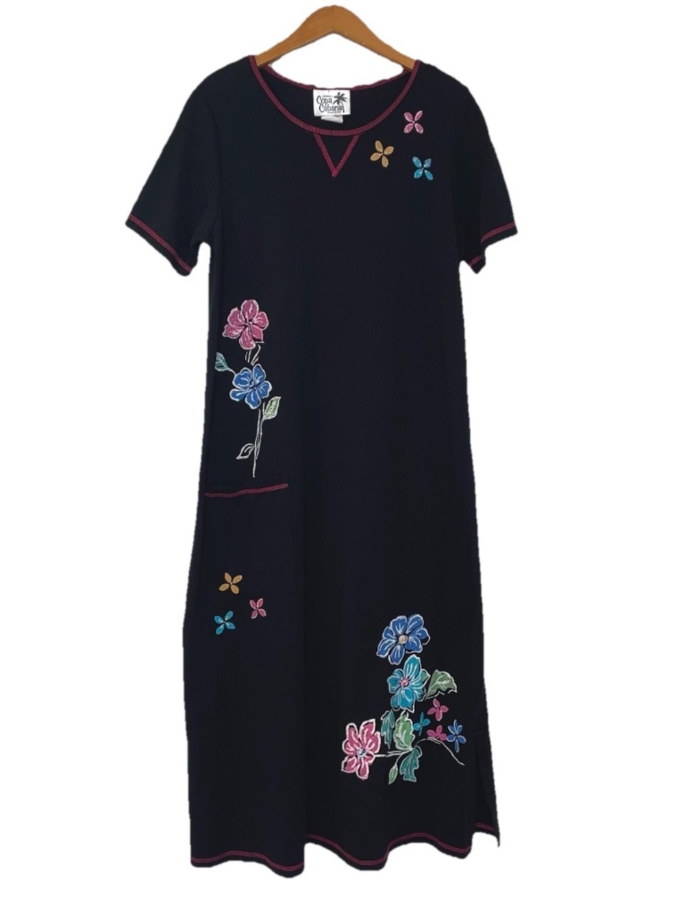 Vintage Copa Cabana Black Knit  Maxi Dress Women’s Medium Glitter Floral